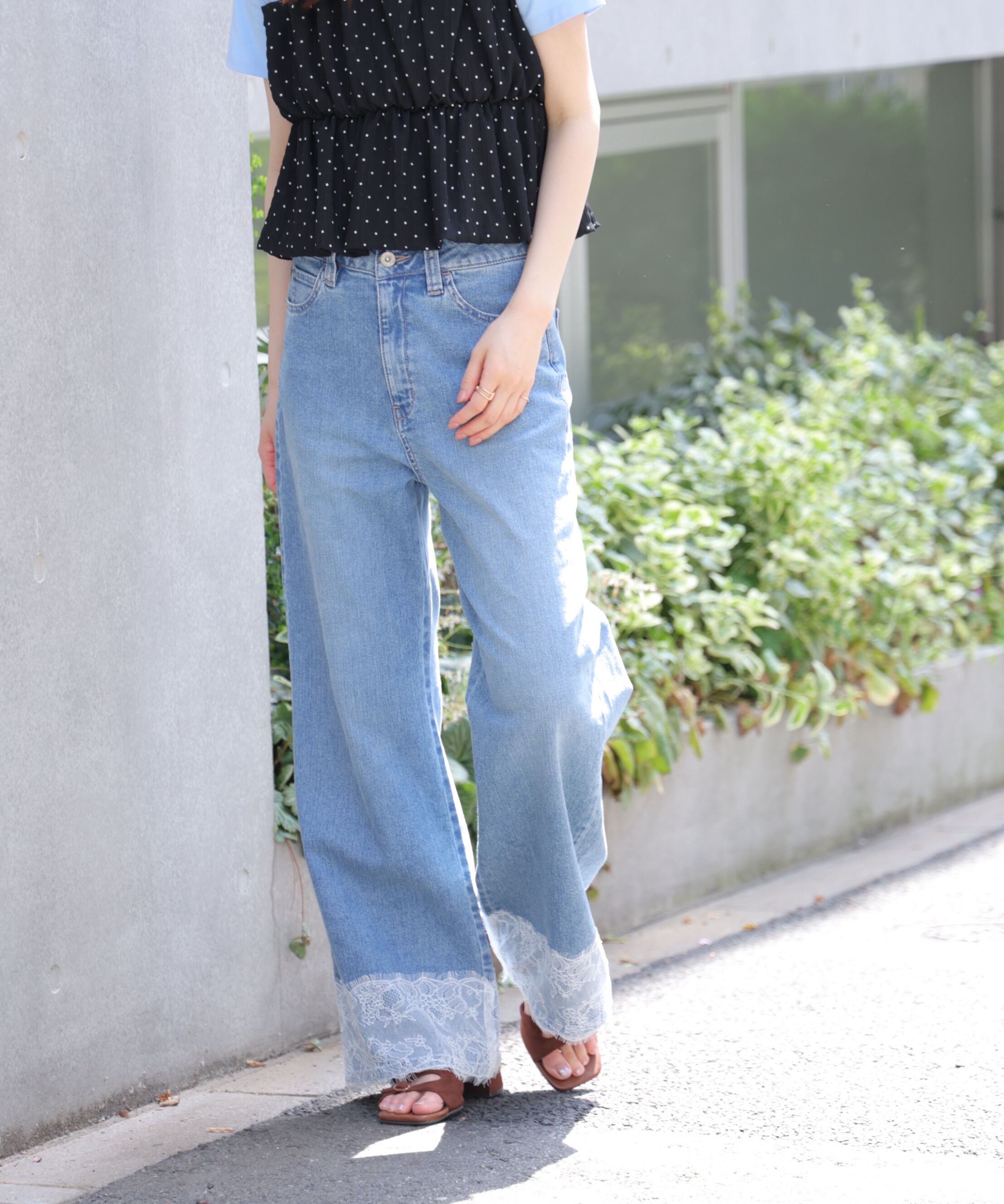  「[低身長サイズ/Sシリーズ]ベーシックワイド裾レースデニムパンツ」|その他|ライトインデ 2