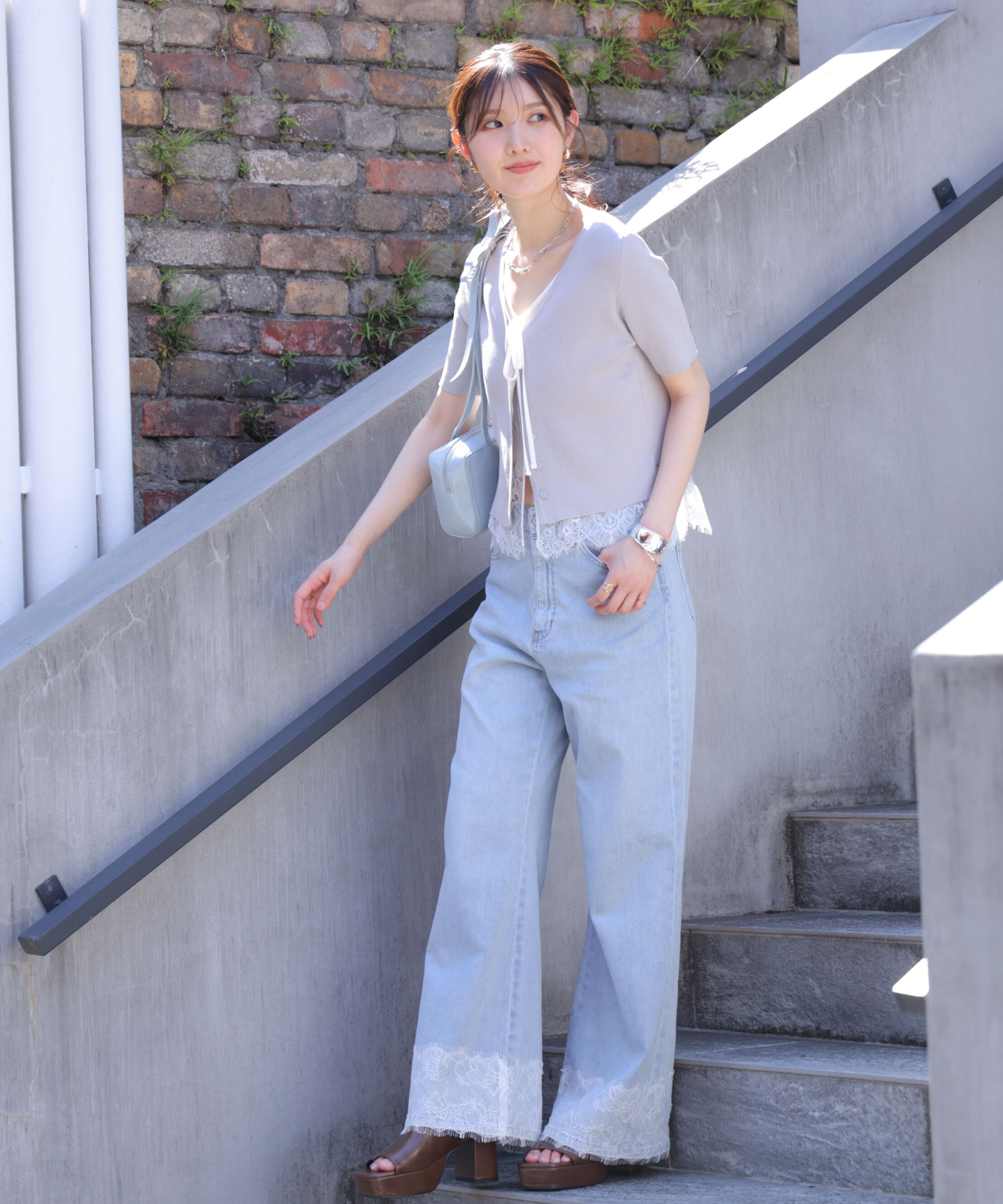  「[低身長サイズ/Sシリーズ]ベーシックワイド裾レースデニムパンツ」|その他|