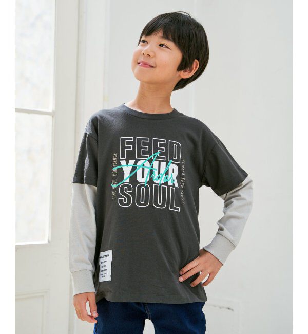 ikka kids「袖レイヤードロゴプリントロンT（120~160cm）」|Tシャツ・カットソー|