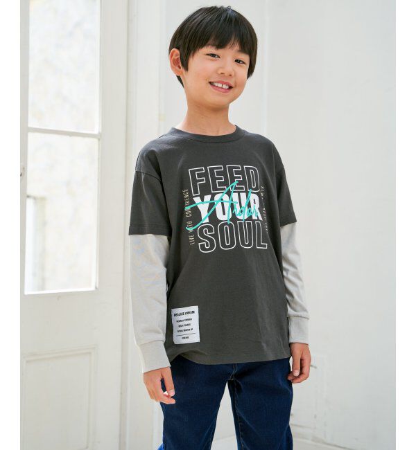 ikka kids「袖レイヤードロゴプリントロンT（120~160cm）」|Tシャツ・カットソー|