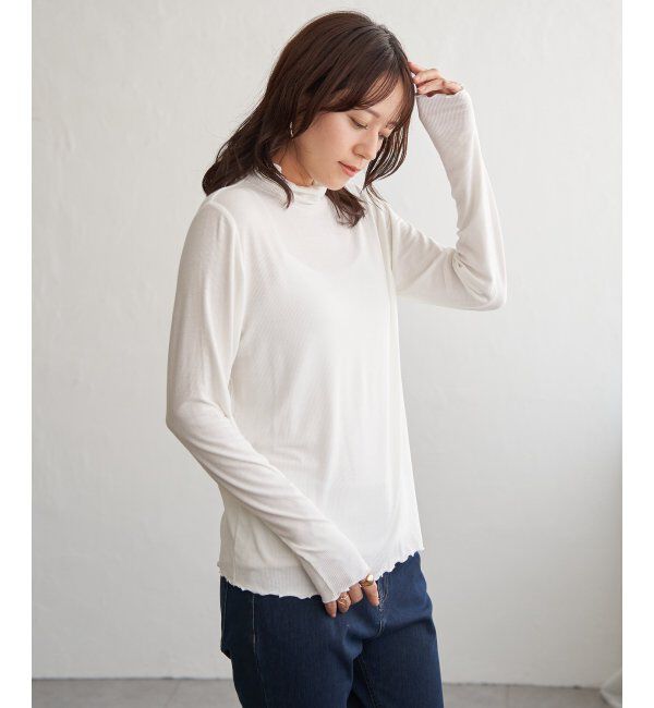 ikka「ハイネックテレコ長袖プルオーバー」|Tシャツ・カットソー|オフホワイト