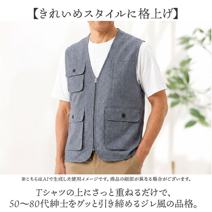 BACKYARD FAMILY「シニア メンズ ベスト 通販 6ポケットベスト 麻混 ジレ ブランド 紳士 50代 60代 70代」|その他|