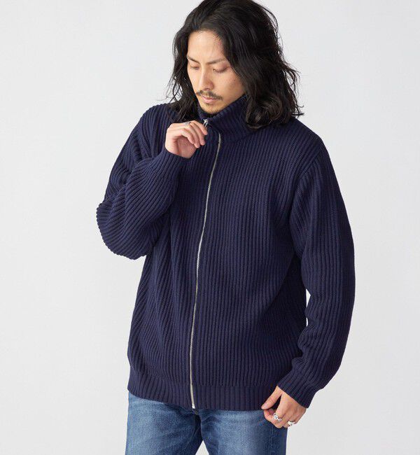 SHIPS「*SHIPS:〈手洗い可能〉リラックスフィット 畔編み ドライバーズ ニット ジップ カーディガン」|カーディガン|