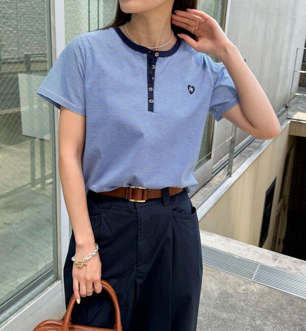 fredy emue「【昨年大人気！待望の再登場】ハートFR刺しゅうヘンリーネックTシャツ」|Tシャツ・カットソー|