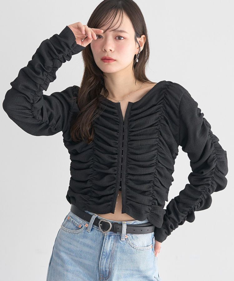 earth music&ecology「フロントホックシャーリングトップス」|カーディガン|