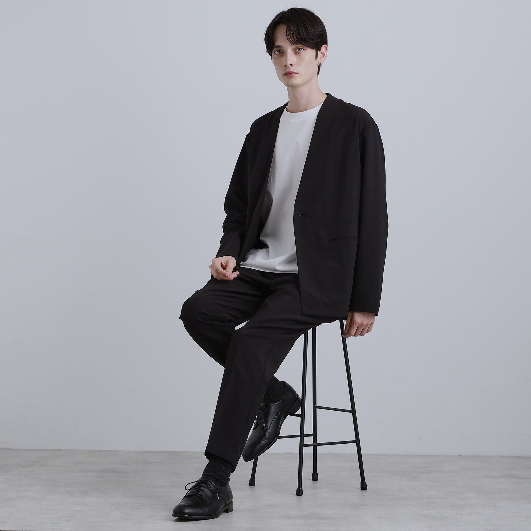 tk.TAKEO KIKUCHI「【2点セットジャケット＋パンツ】エアリードライノーカラージャケット＆スラックス」|スーツ|ブラック(019)