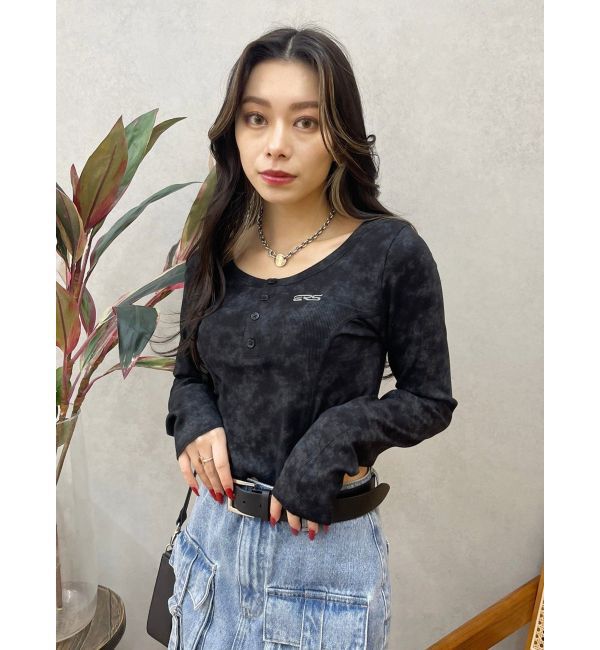 EVRIS「ワンポイントヘンリーネックトップス」|Tシャツ・カットソー|ブラック