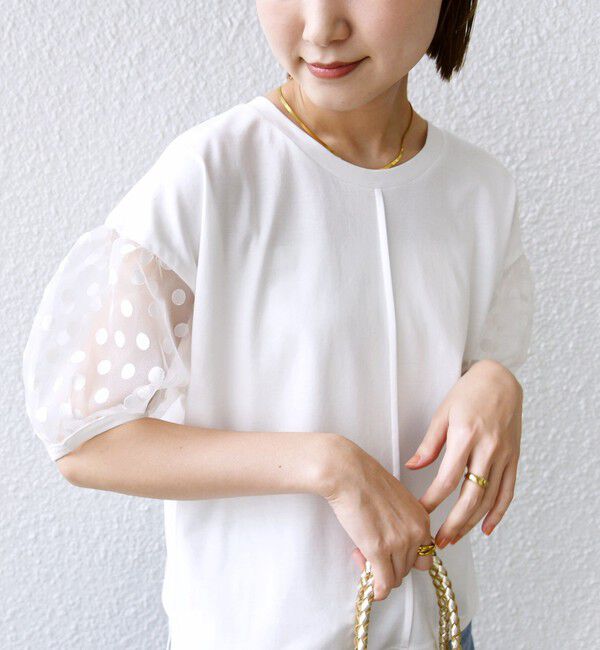 SHIPS for women「TORRAZZO DONNA:〈手洗い可能〉ドット シアー スリーブ カットソー」|Tシャツ・カットソー|オフホワイト