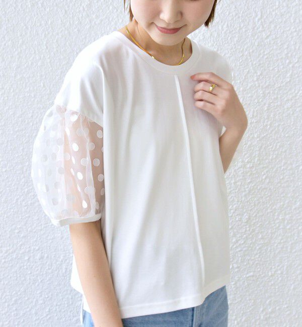 SHIPS for women「TORRAZZO DONNA:〈手洗い可能〉ドット シアー スリーブ カットソー」|Tシャツ・カットソー|