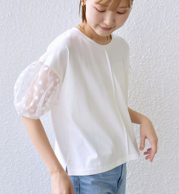 SHIPS for women「TORRAZZO DONNA:〈手洗い可能〉ドット シアー スリーブ カットソー」|Tシャツ・カットソー|