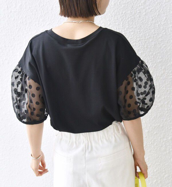 SHIPS for women「TORRAZZO DONNA:〈手洗い可能〉ドット シアー スリーブ カットソー」|Tシャツ・カットソー|