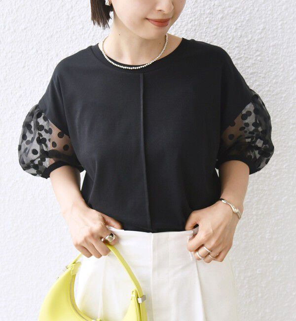 SHIPS for women「TORRAZZO DONNA:〈手洗い可能〉ドット シアー スリーブ カットソー」|Tシャツ・カットソー|