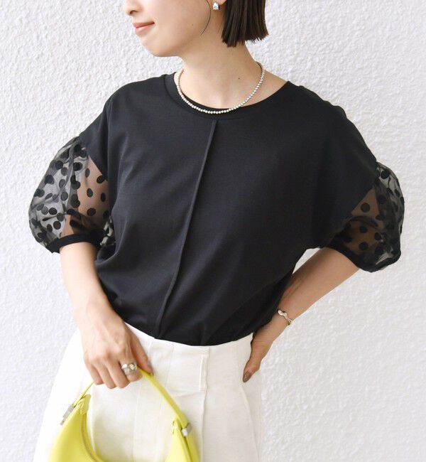 SHIPS for women「TORRAZZO DONNA:〈手洗い可能〉ドット シアー スリーブ カットソー」|Tシャツ・カットソー|