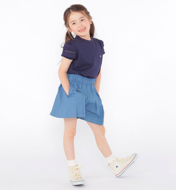 SHIPS KIDS「SHIPS KIDS:100～130cm/袖レース デザイン Tシャツ」|Tシャツ・カットソー|