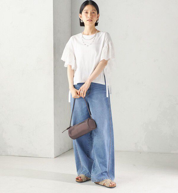 SHIPS for women「《予約》〈洗濯機可能〉Sohana: シフリー 刺繍 レース スリーブ TEE」|Tシャツ・カットソー|