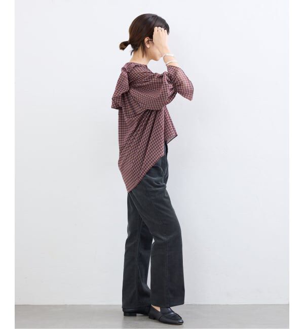 IENA「《予約》BLACK チェックフリルブラウス」|シャツ・ブラウス|