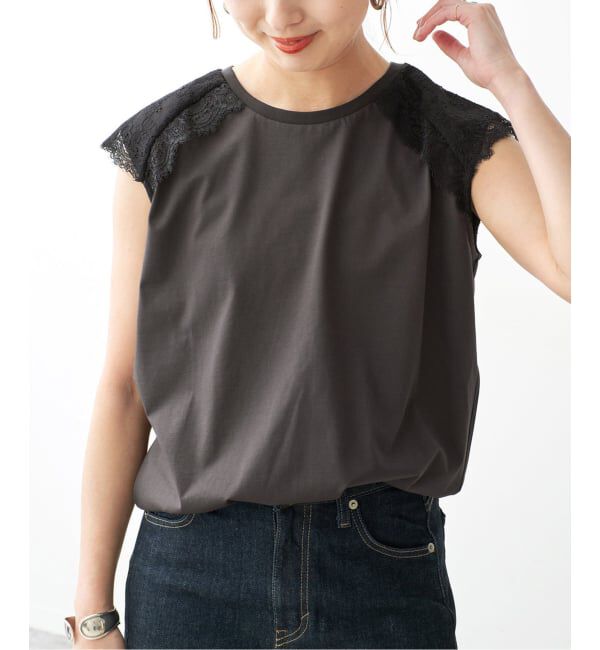 Spick and Span「《予約》レースコンビフレンチスリーブTシャツ」|Tシャツ・カットソー|