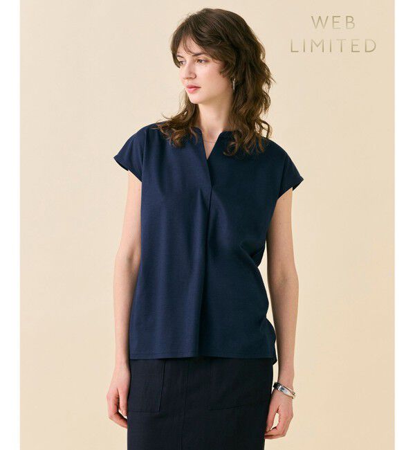 BEIGE,「【WEB限定・洗える】MELISSA / バックシフォンスキッパー半袖トップス」|Tシャツ・カットソー|Navy