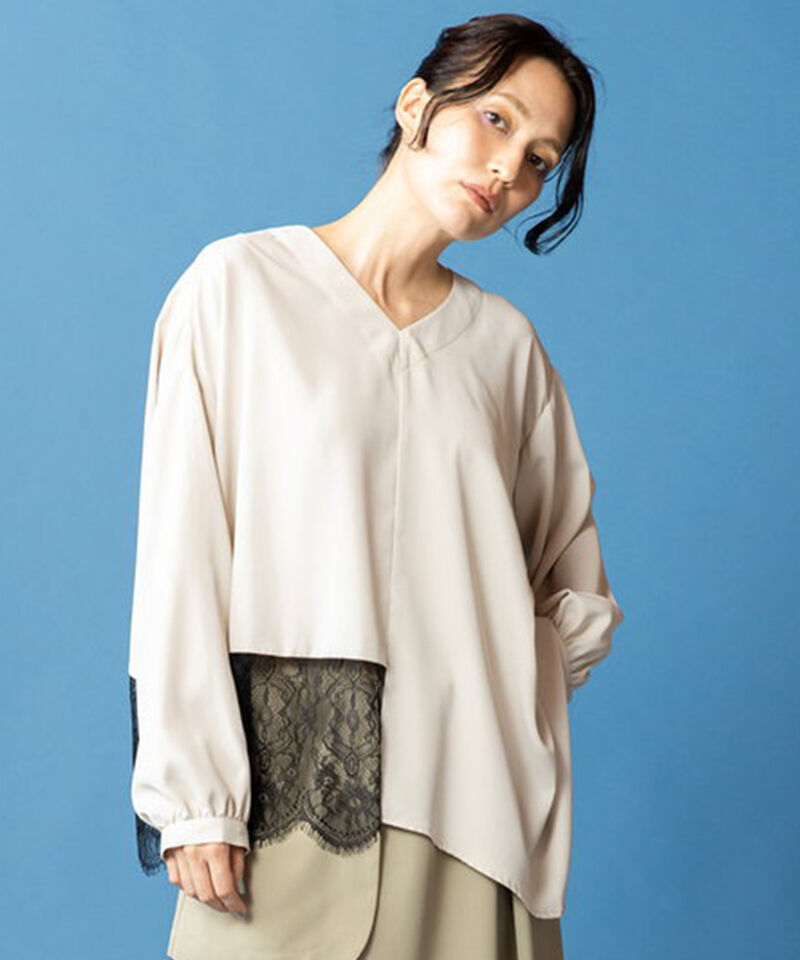  「アシンメトリーレース切替ブラウス」|シャツ・ブラウス|L.BEIGE