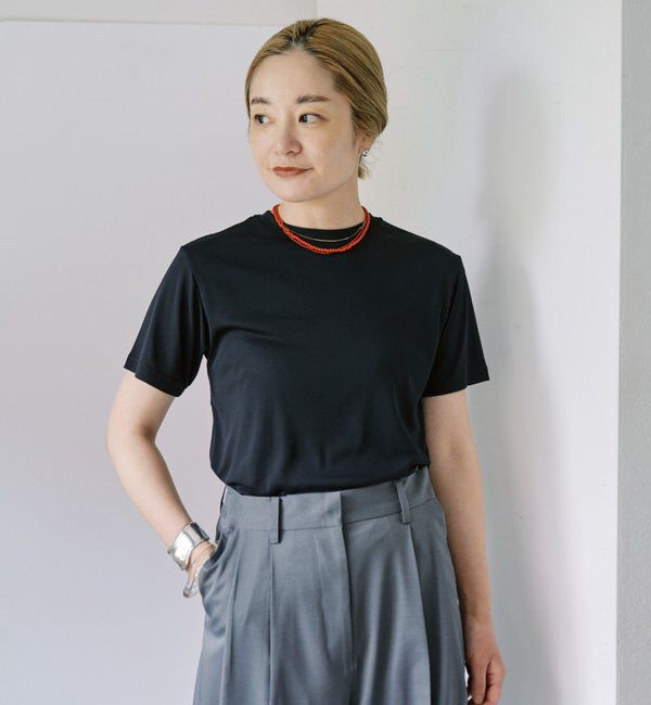  「【LUALY】【接触冷感/吸水速乾】シアープレーンチビTee」|Tシャツ・カットソー|ブラック