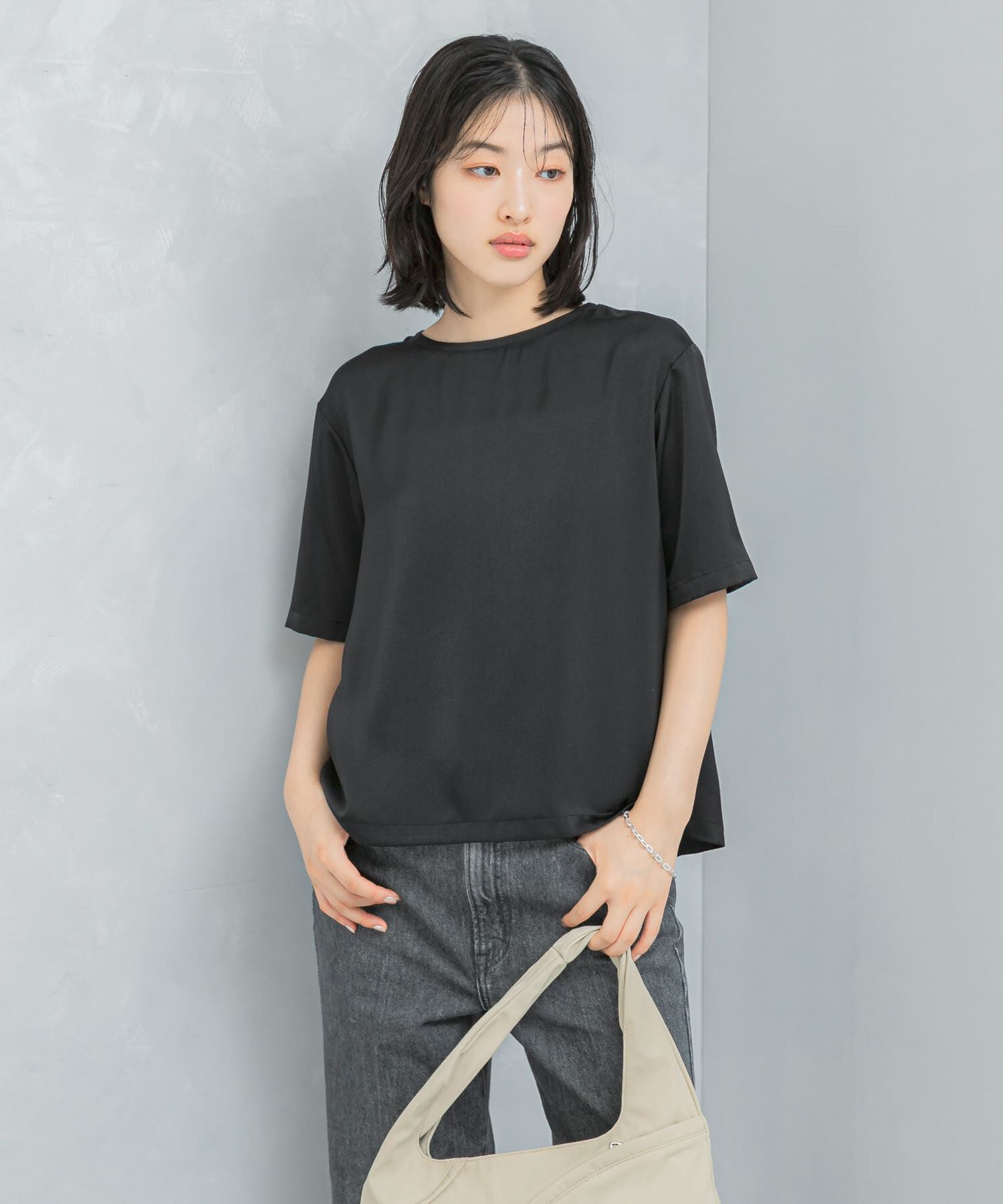 URBAN RESEARCH ROSSO「UVカットサテンブラウス」|Tシャツ・カットソー|ブラック