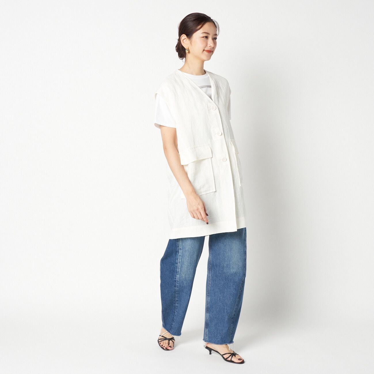 HELIOPOLE「HELIOPOLE DUNGAREES LINEN LONG GILLET」|ベスト・ジレ|