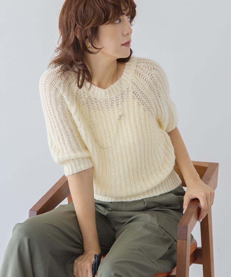 AMERICAN HOLIC「モヘヤ風シアー半袖ニットトップス」|ニット・セーター|