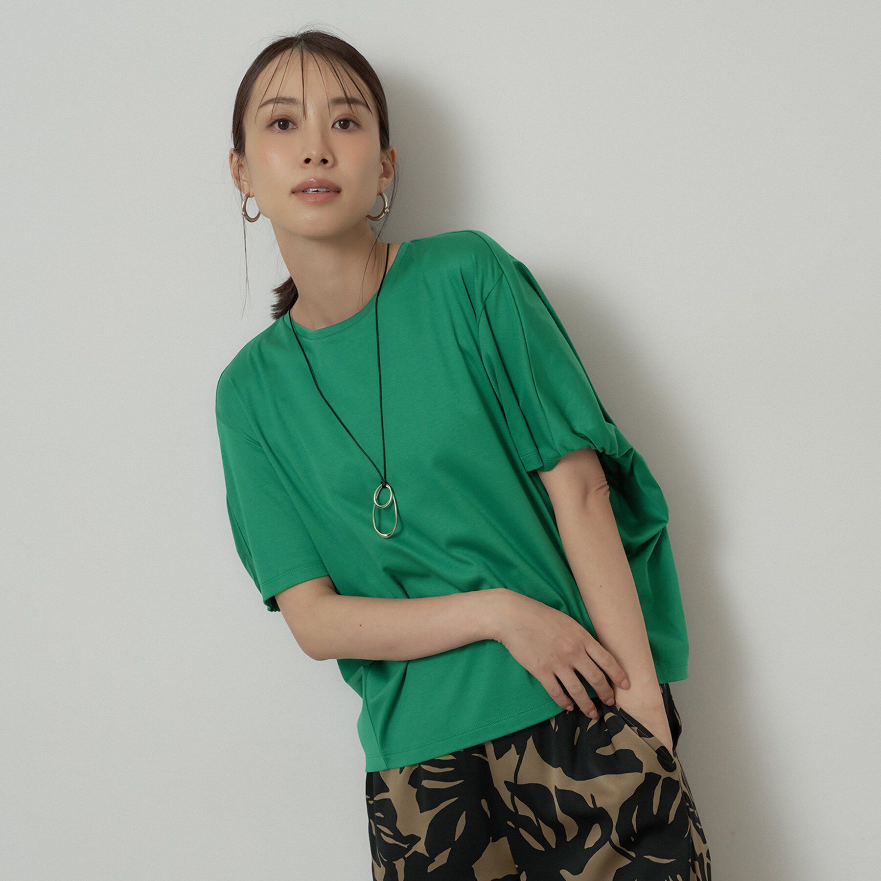UNTITLED「【汗染み防止/コットン100】ドルマンプルオーバー」|Tシャツ・カットソー|グリーン(022)