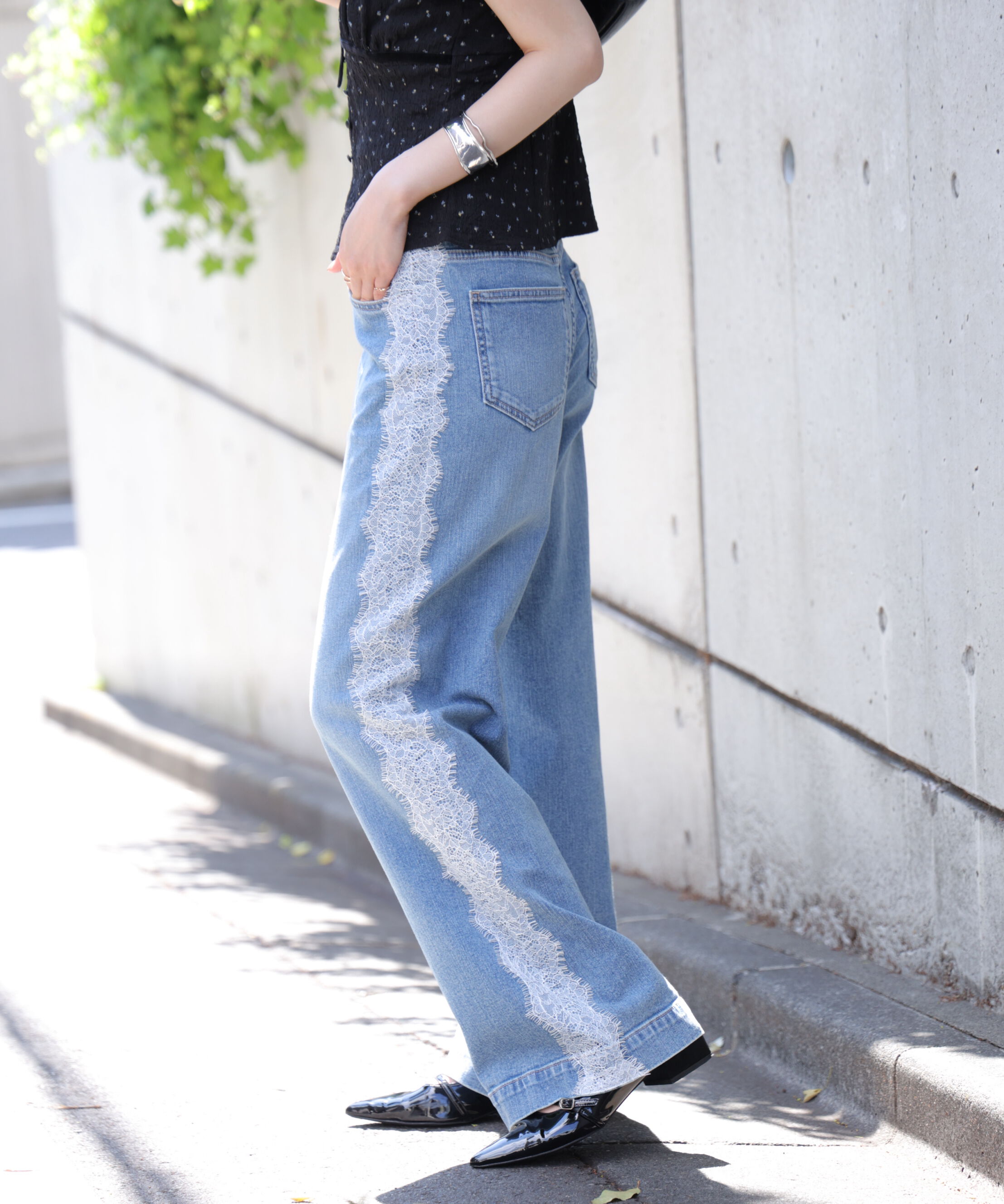  「[低身長サイズ/Sシリーズ]ベーシックワイドサイドレースデニムパンツ」|その他|ライトインデ 2