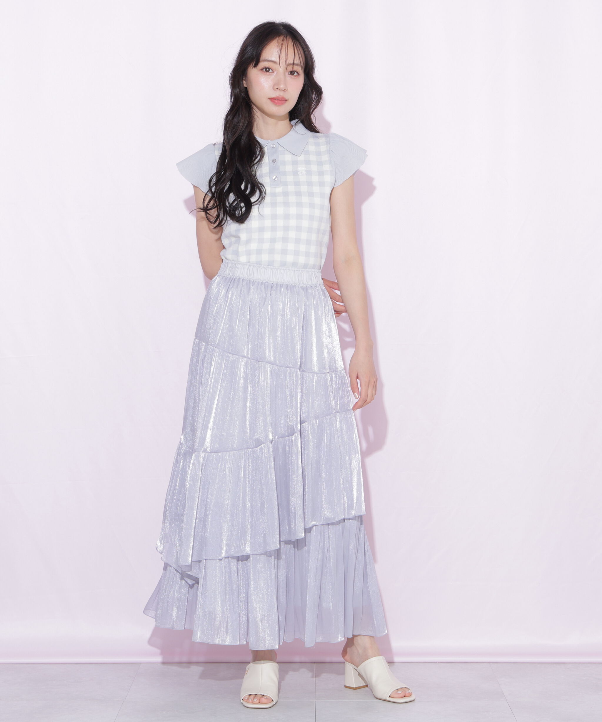  「＜WEB限定カラーあり＞フリル袖ポロニット」|ニット・セーター|