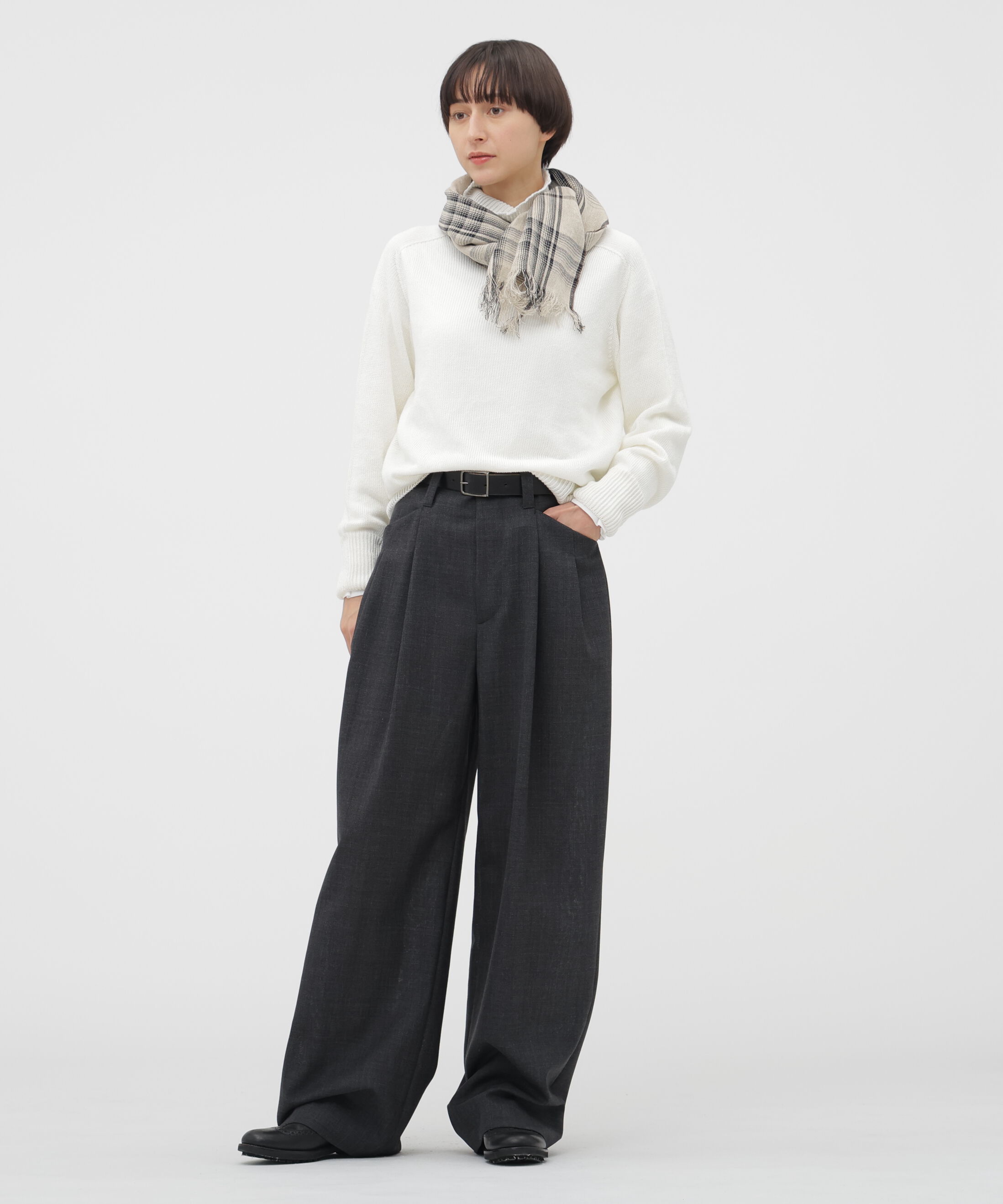  「LINEN GRAPHIC CHECK SCARF」|バンダナ・スカーフ|
