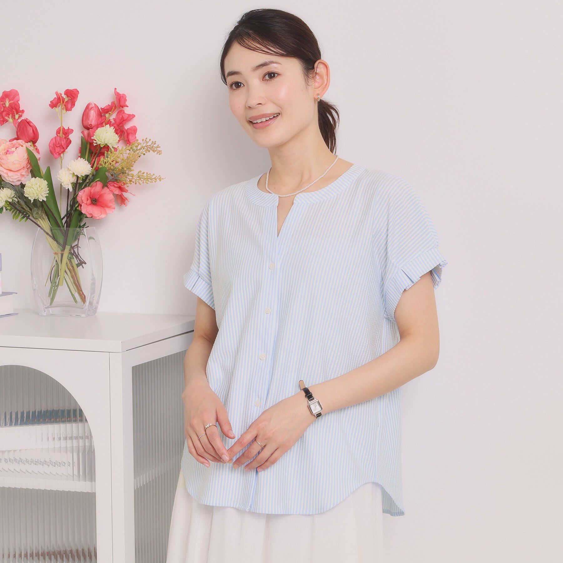 ITS&rsquo;DEMO「【洗濯機OK】カットサッカー前開きトップス」|Tシャツ・カットソー|