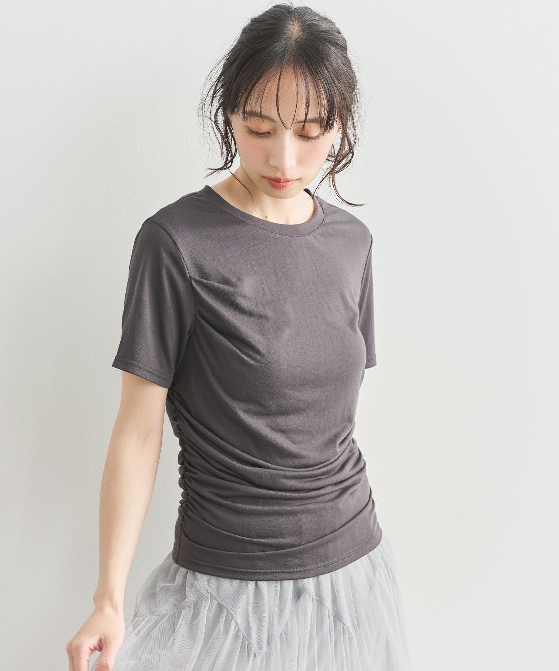 COCO DEAL「ギャザークルーネックＴシャツ」|Tシャツ・カットソー|