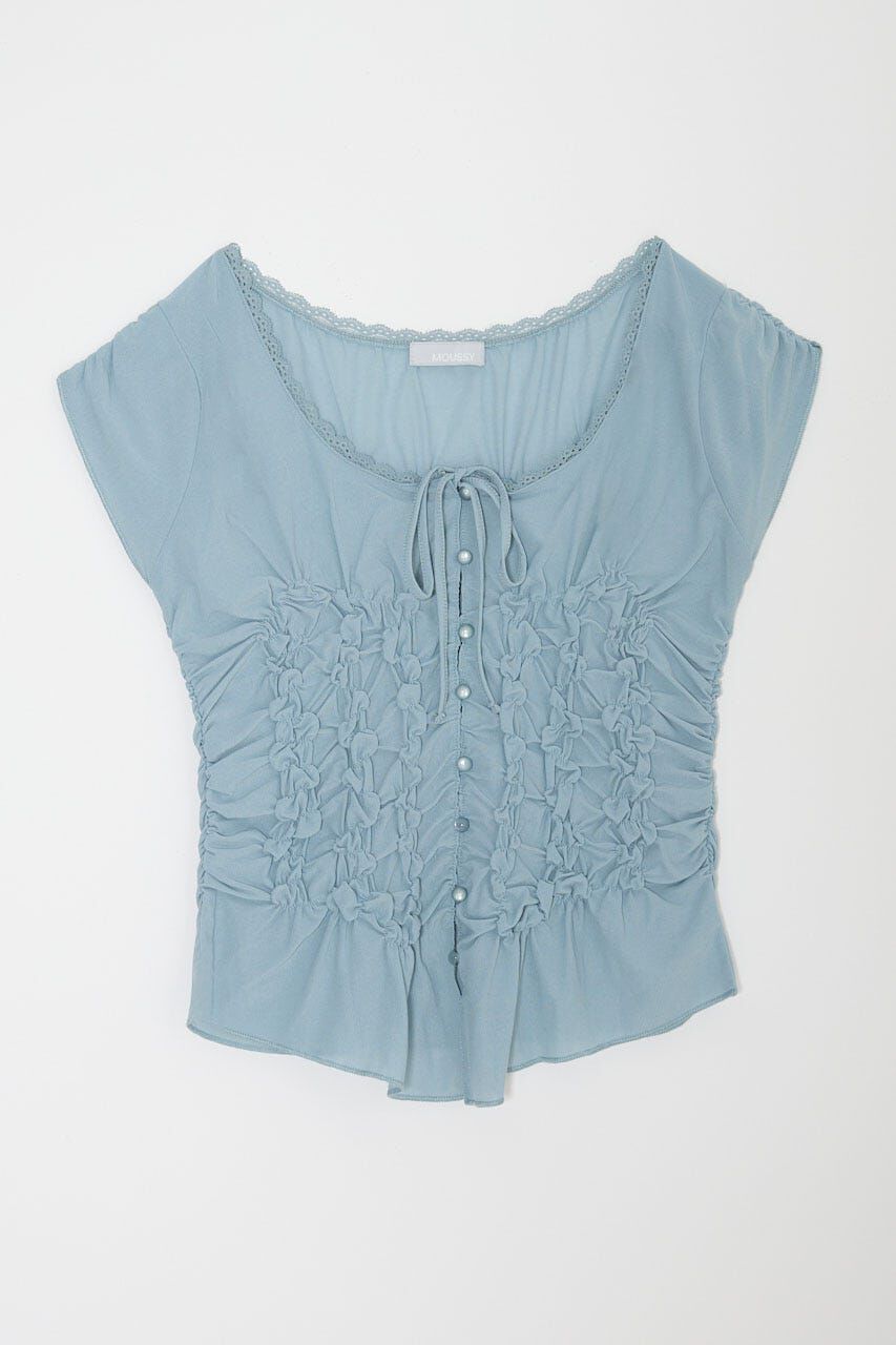 MOUSSY「RANDOM SHIRRING トップス」|Tシャツ・カットソー|L/BLU1