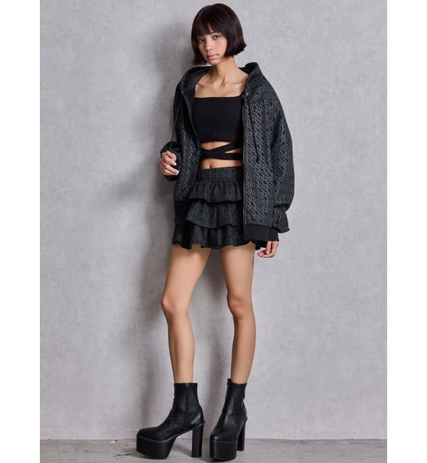 GYDA「GG chain glitter print tieredスカートライクショートパンツ」|スカート|