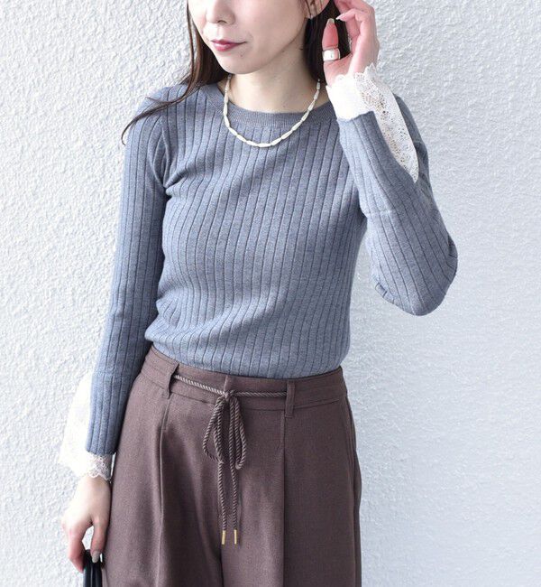 SHIPS Colors 「SHIPS Colors:〈手洗い可能〉レース カット オフ ワイド リブ ニット」|ニット・セーター|
