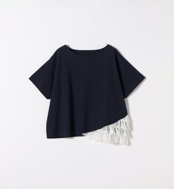 SHIPS any「《追加予約》SHIPS any:〈洗濯機可能〉レース ヘム アシンメトリー ショートスリーブ TEE」|Tシャツ・カットソー|