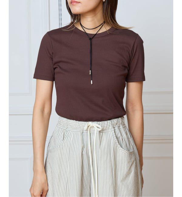 IENA LA BOUCLE「IENA LA BOUCLE コットンリブハーフスリーブカットソー」|Tシャツ・カットソー|ブラウン