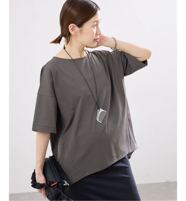 IENA「《接触冷感》ボートネック オーバーサイズフォルムTシャツ」|Tシャツ・カットソー|