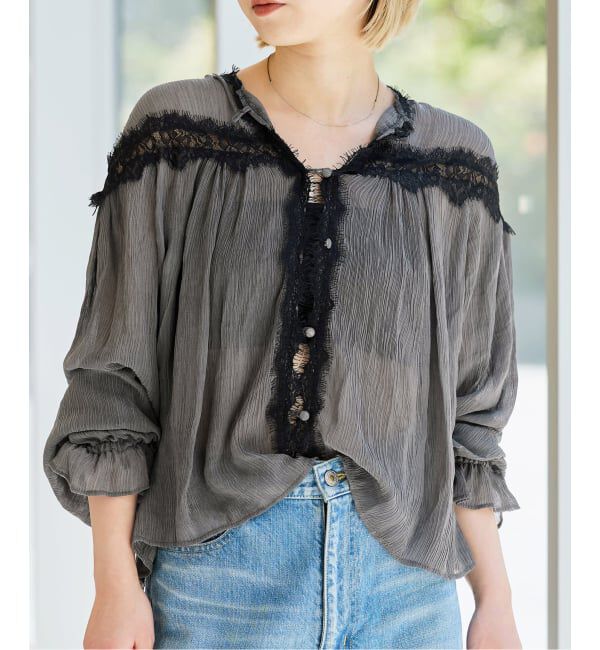 IENA LA BOUCLE「《予約》IENA LA BOUCLE 楊柳レースブラウス」|シャツ・ブラウス|ブラック A