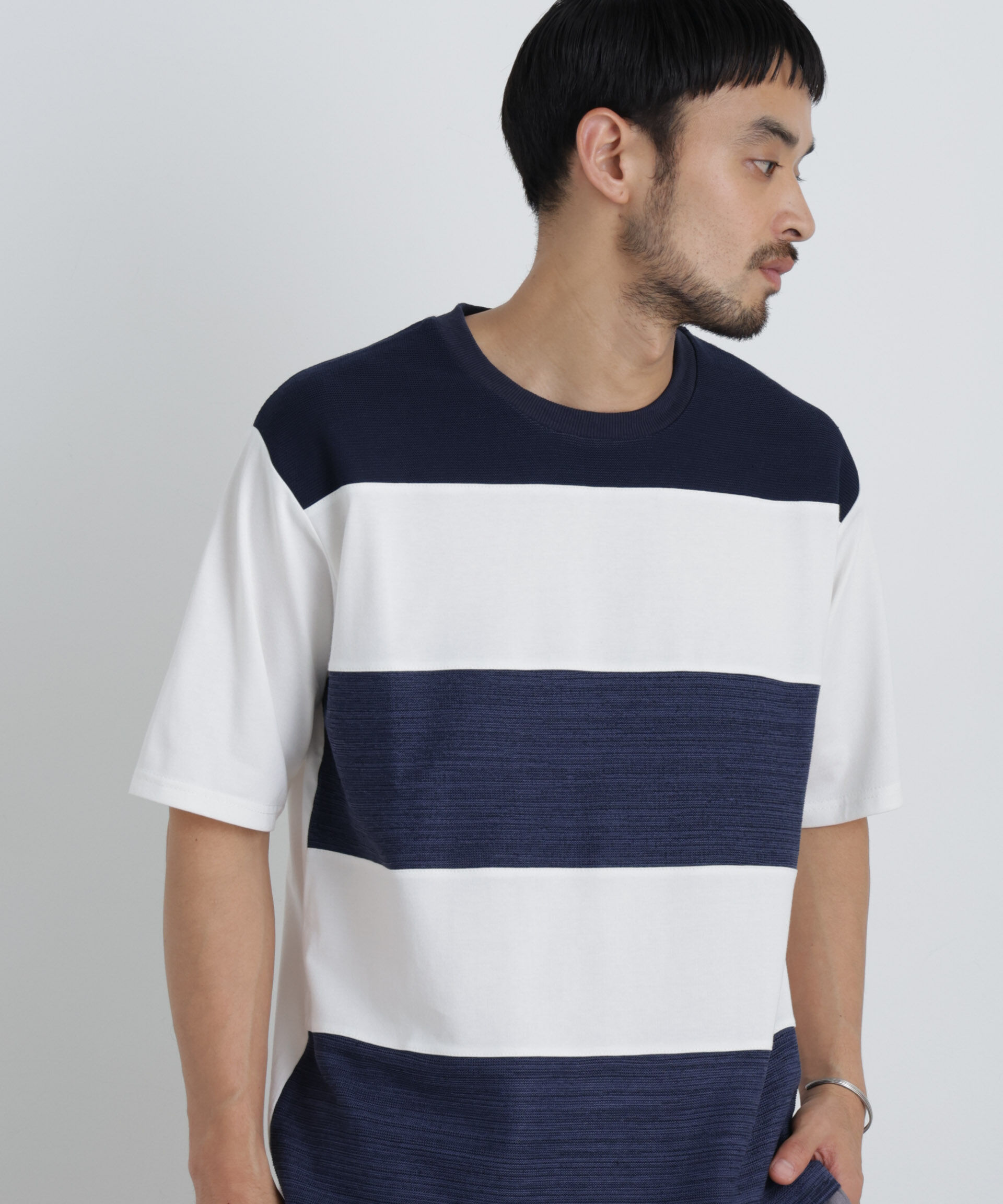 nano･universe「ニットコンビボーダーTシャツ 半袖」|Tシャツ・カットソー|