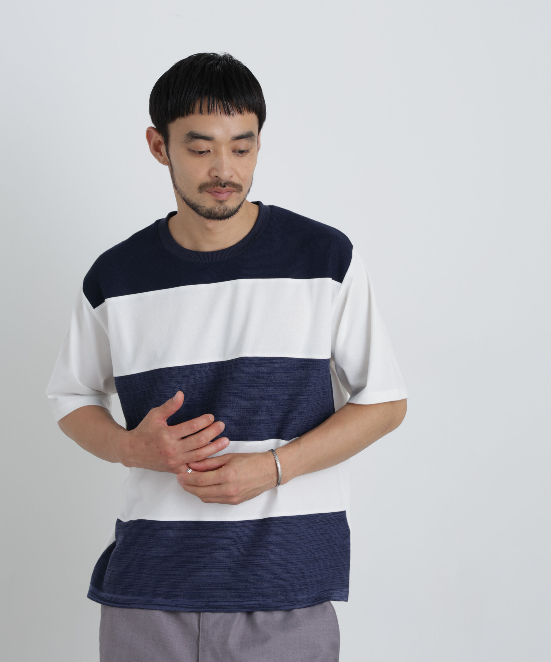 nano･universe「ニットコンビボーダーTシャツ 半袖」|Tシャツ・カットソー|