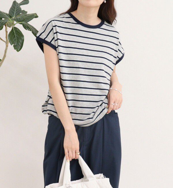 fredy emue「【汗ジミ軽減】ボーダー裾タックフレンチプルオーバーカットソー」|Tシャツ・カットソー|