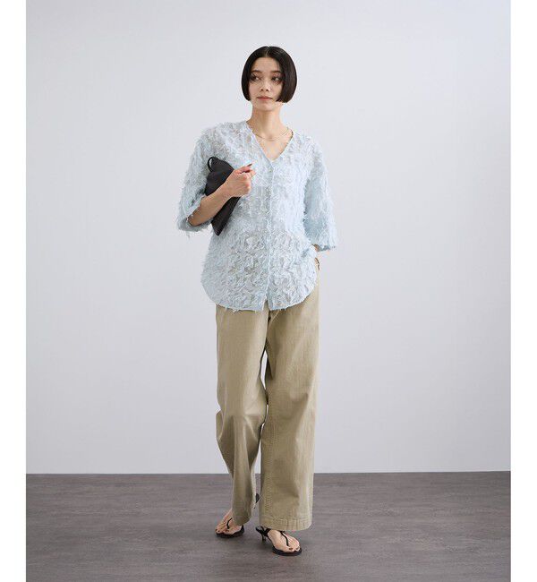 SALON adam et rope'「モチーフカットジャカードハーフスリーブブラウス」|シャツ・ブラウス|