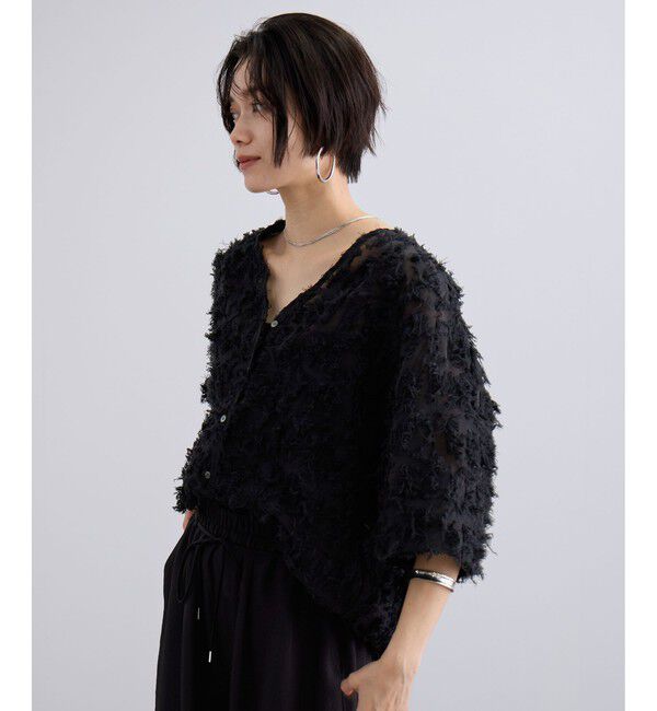 SALON adam et rope'「モチーフカットジャカードハーフスリーブブラウス」|シャツ・ブラウス|