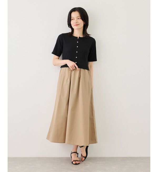 Rope&rsquo;Picnic「キーネック布帛ドッキングカットワンピース」|ワンピース|ブラック(01)