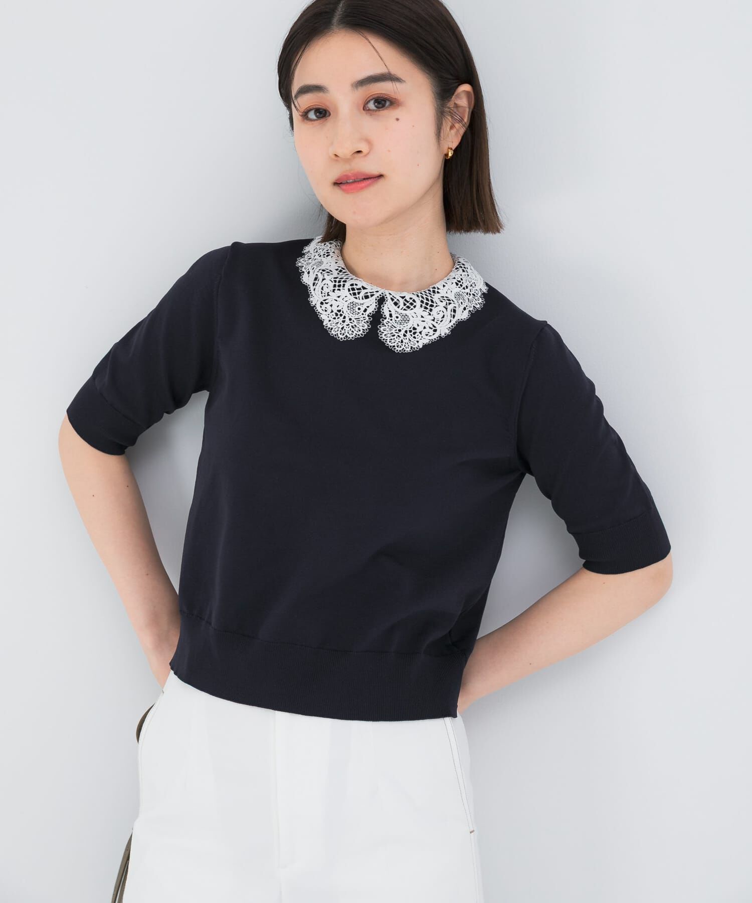 URBAN RESEARCH ROSSO「『WEB限定』2WAYレースカラーニット」|ニット・セーター|