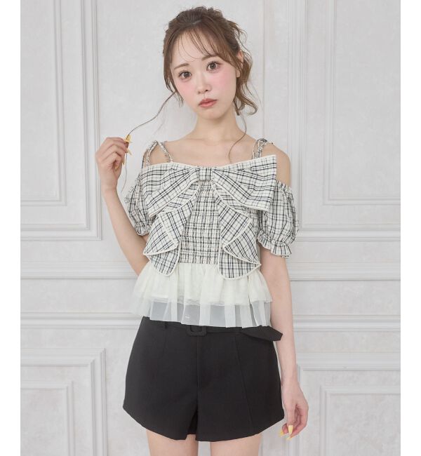  「キラキラチェーン付きリボンブラウス」|シャツ・ブラウス|