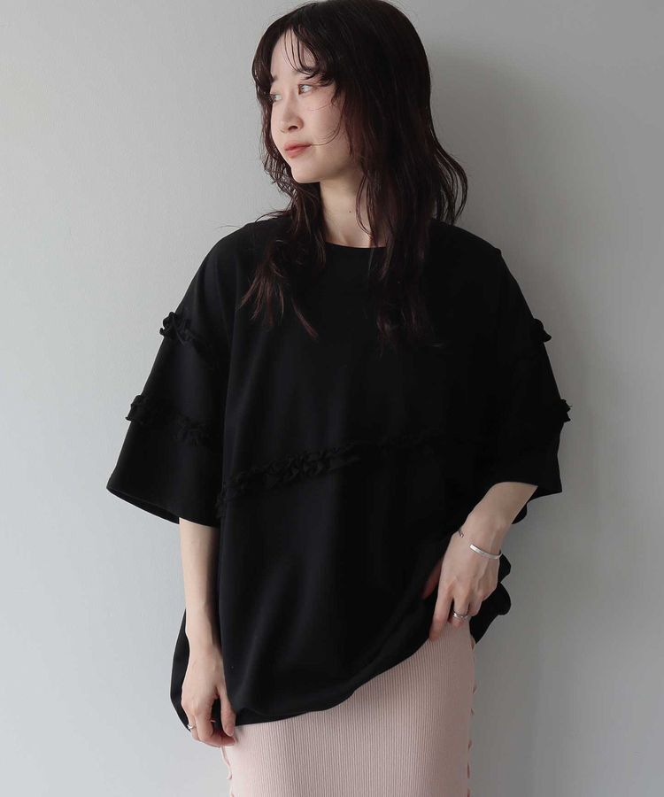 earth music&ecology「ミニ裏毛フリルプルオーバー」|Tシャツ・カットソー|Black