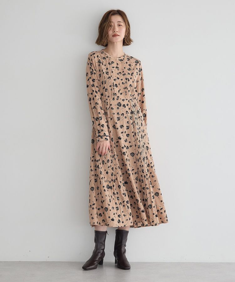 YECCA VECCA「フラワー柄プリーツMIXワンピース」|ワンピース|